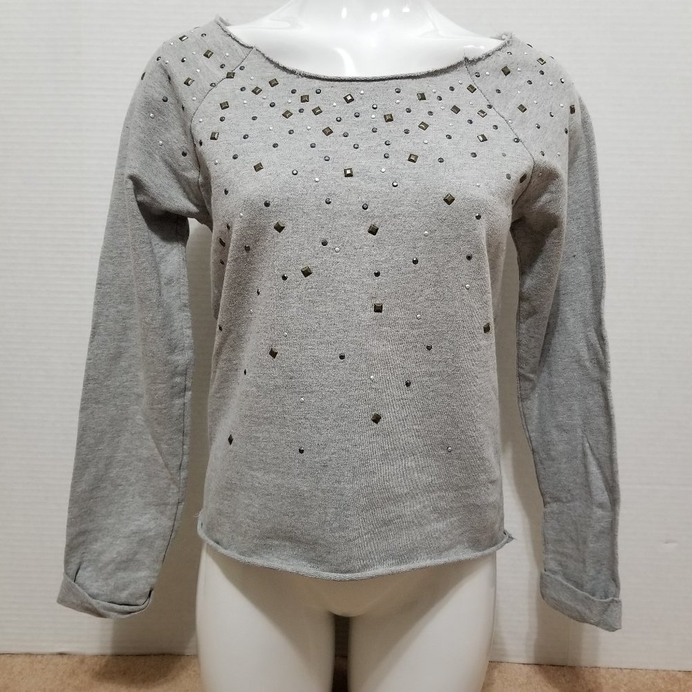 Sushi Flower top Medium studded rhinestone raw hem bling embellished bedazzled